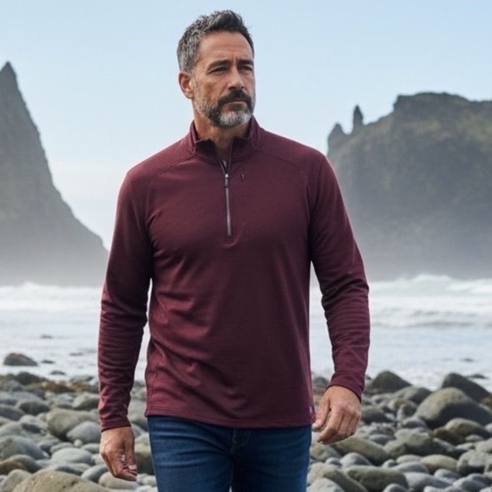 VRST Mens‎ Merino Blend Quarter Zip Pullover Burgundy MAX200373 Large